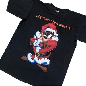 Taz I'll Show You Merry L T Shirt 1997 Looney Tunes Santa Christmas